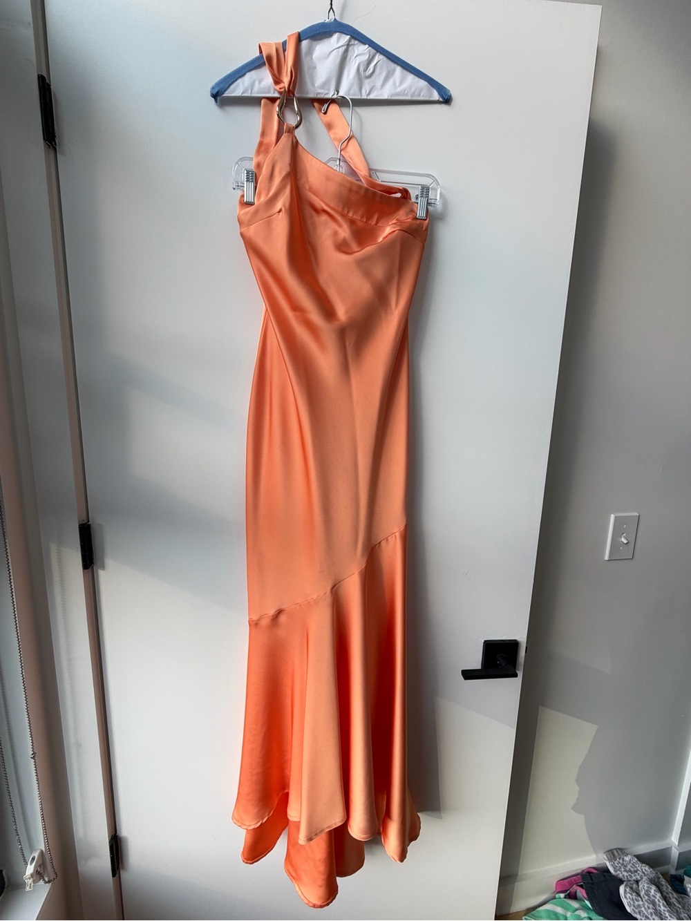 Hello Molly Masquerade Energy One Shoulder Satin Maxi Dress Orange